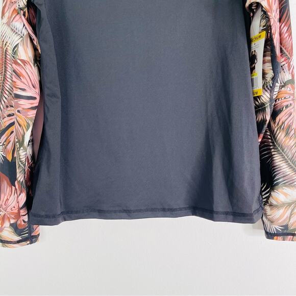 NEW Hurley black white pink palm beach rash guard swim surfing UPF medium - Picture 3 of 7